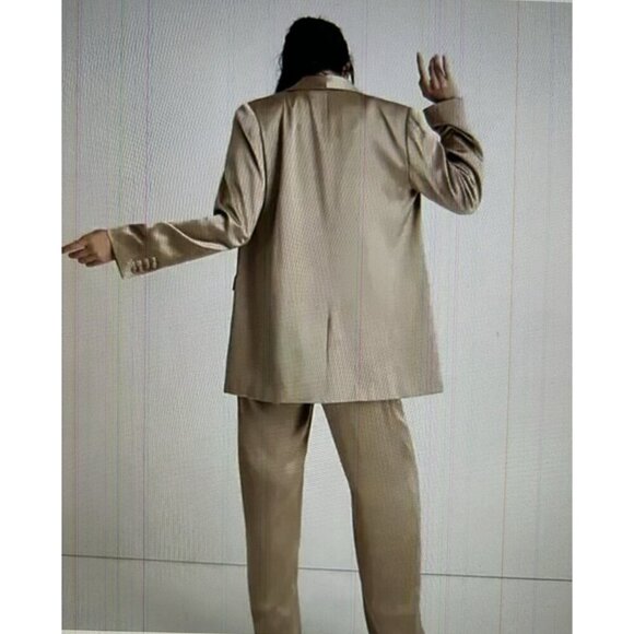 Madewell Satin Oversized Blazer Matchstick Beige Tan Sateen Jacket NN822 Size 4 - Picture 2 of 12